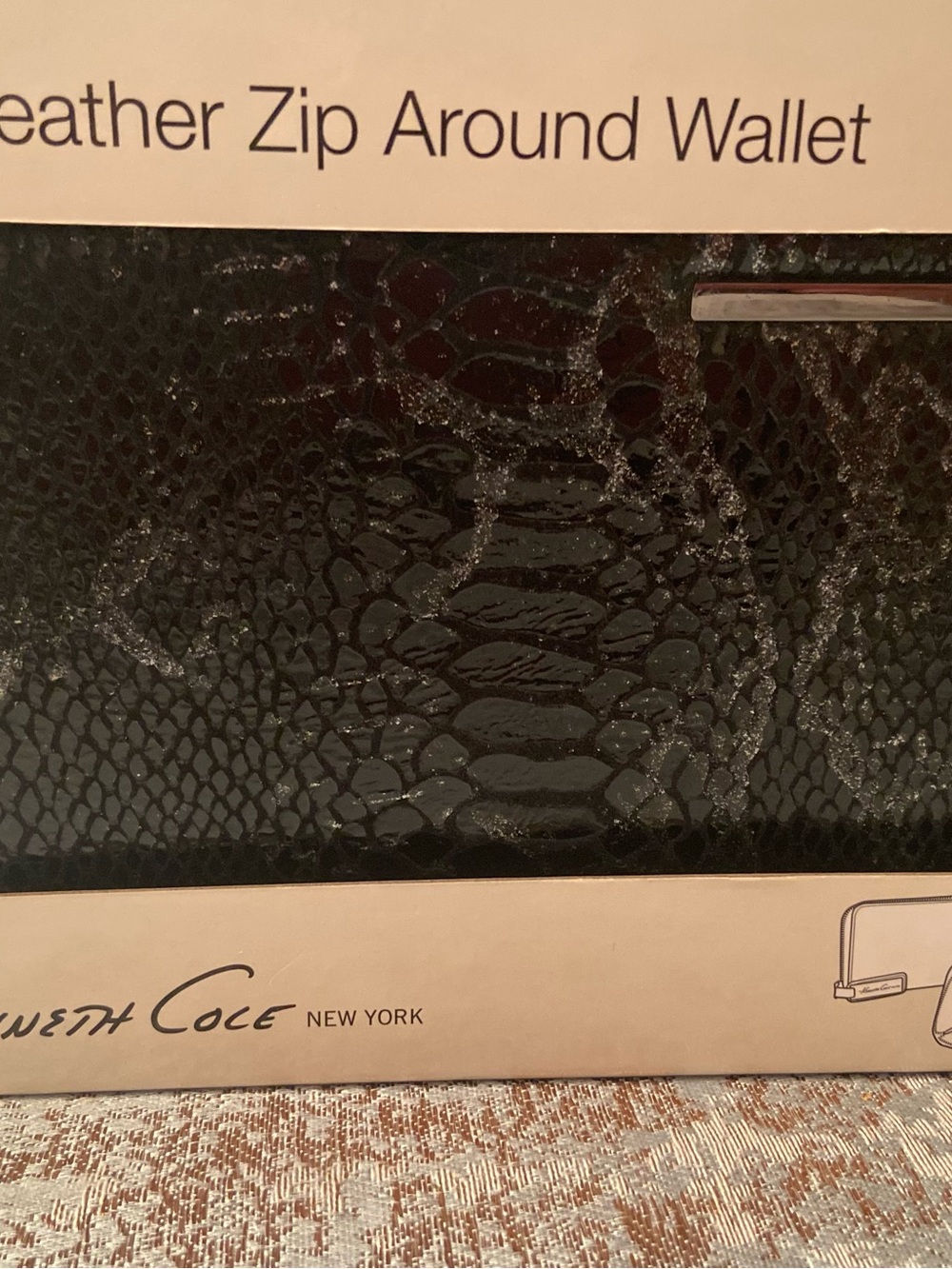 Kenneth Cole Black Snake-Embossed Leather Zip Around Wallet